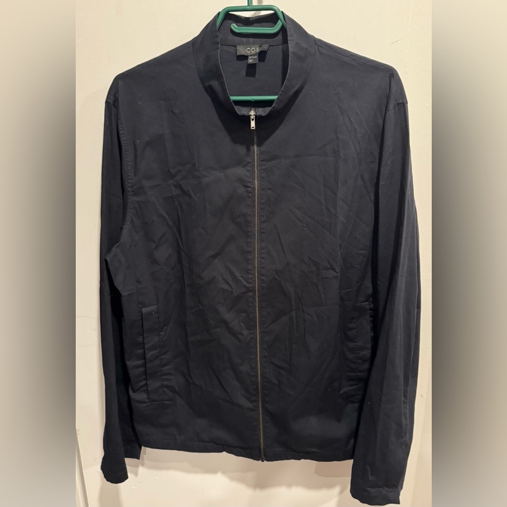 COS moto twill shirt jacket zip up cotton pocket cuff navy preppy modern street